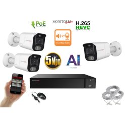   Monitorrs Security - AI IP Aktív kamerarendszer 3 kamerával 5 mpix WTube - 6078K3