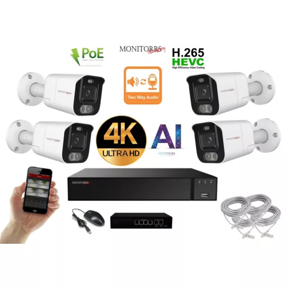 MS - AI IP Aktív kamerarendszer 4 kamerával switchel 8 mpix WTube - 6079K4B MS - AI IP Aktív kamerarendszer 4 kamerával switchel 8 mpix WTube - 6079K4B