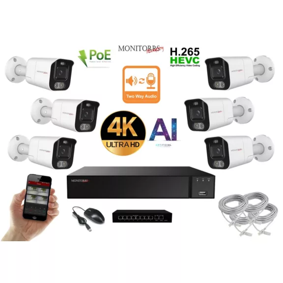 MS - AI IP Aktív kamerarendszer 6 kamerával switchel 8 mpix WTube - 6079K6B MS - AI IP Aktív kamerarendszer 6 kamerával switchel 8 mpix WTube - 6079K6B