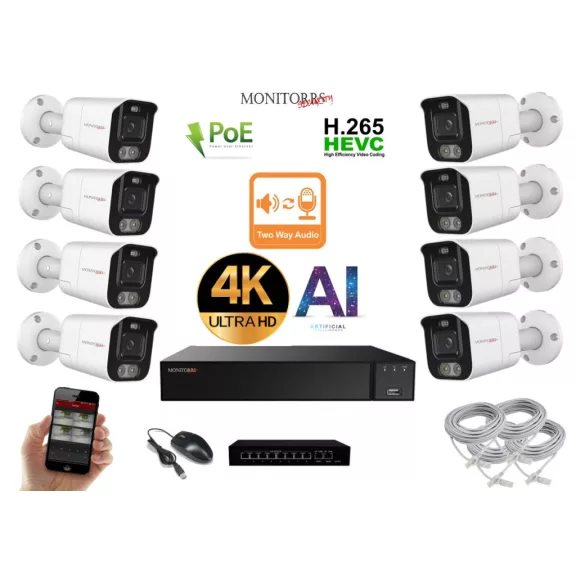 MS - AI IP Aktív kamerarendszer 8 kamerával switchel 8 mpix WTube - 6079K8B MS - AI IP Aktív kamerarendszer 8 kamerával switchel 8 mpix WTube - 6079K8B