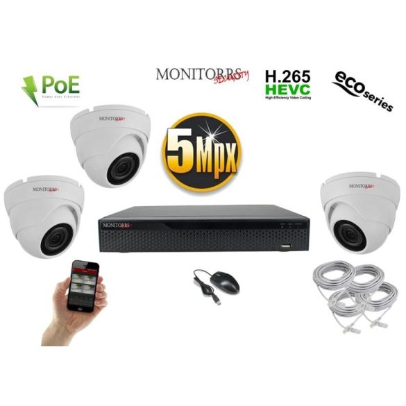 Monitorrs Security - IP Dóm kamerarendszer 3 kamerával 5 Mpix WD - 6080K3