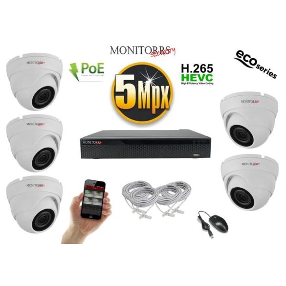 Monitorrs Security - IP Dóm kamerarendszer 5 kamerával 5 Mpix WD - 6080K5