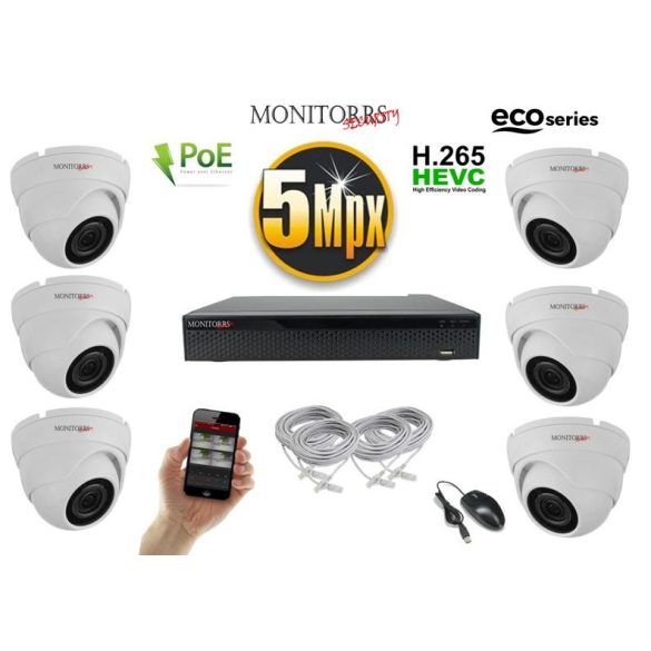 Monitorrs Security - IP Dóm kamerarendszer 6 kamerával 5 Mpix WD - 6080K6