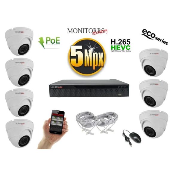 Monitorrs Security - IP Dóm kamerarendszer 7 kamerával 5 Mpix WD - 6080K7
