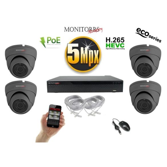 Monitorrs Security - IP Dóm kamerarendszer 4 kamerával 5 Mpix GD - 6081K4