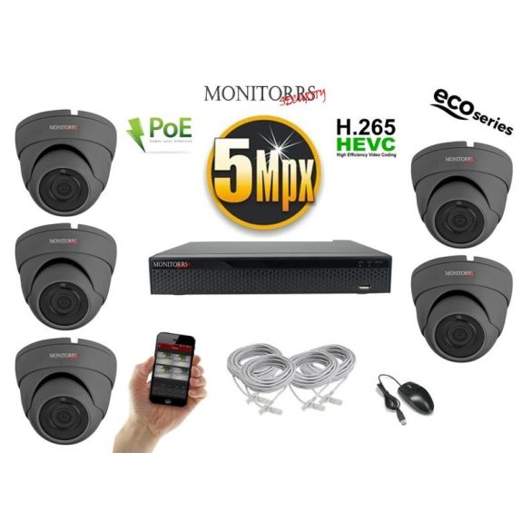 Monitorrs Security - IP Dóm kamerarendszer 5 kamerával 5 Mpix GD - 6081K5