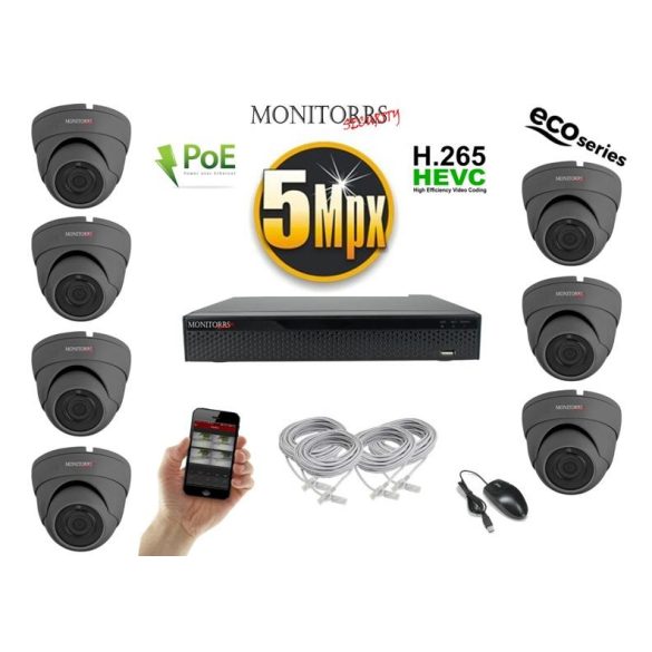 Monitorrs Security - IP Dóm kamerarendszer 7 kamerával 5 Mpix GD - 6081K7