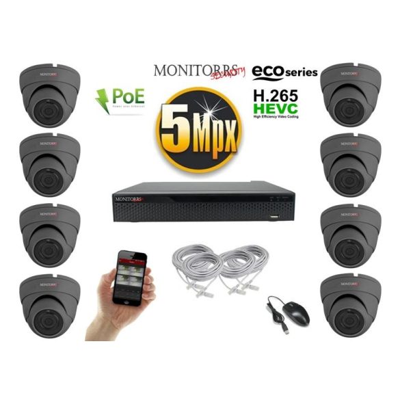 Monitorrs Security - IP Dóm kamerarendszer 8 kamerával 5 Mpix GD - 6081K8