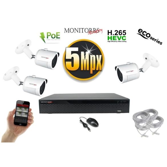 Monitorrs Security - IP kamerarendszer 3 kamerával 5 Mpix WT - 6082K3