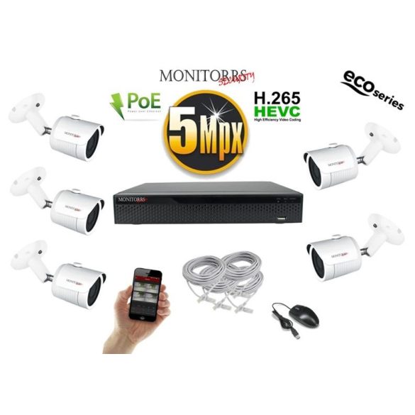 Monitorrs Security - IP kamerarendszer 5 kamerával 5 Mpix WT - 6082K5