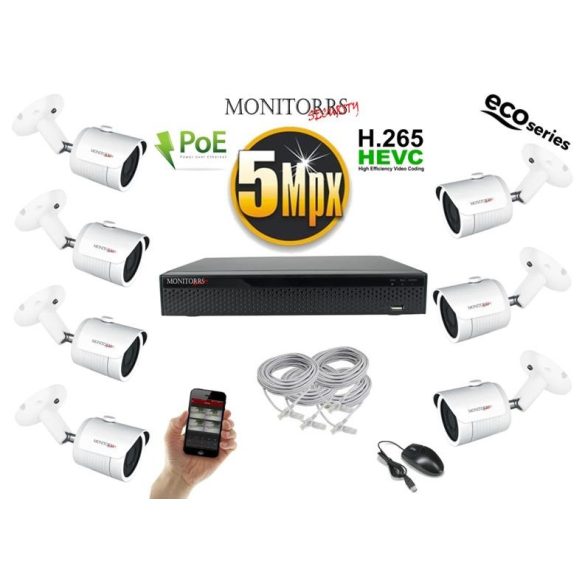 Monitorrs Security - IP kamerarendszer 7 kamerával 5 Mpix WT - 6082K7