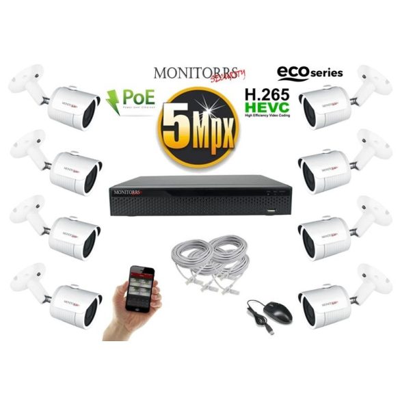 Monitorrs Security - IP kamerarendszer 8 kamerával 5 Mpix WT - 6082K8