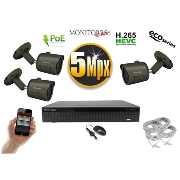 Monitorrs Security - IP kamerarendszer 3 kamerával 5 Mpix GT - 6083K3