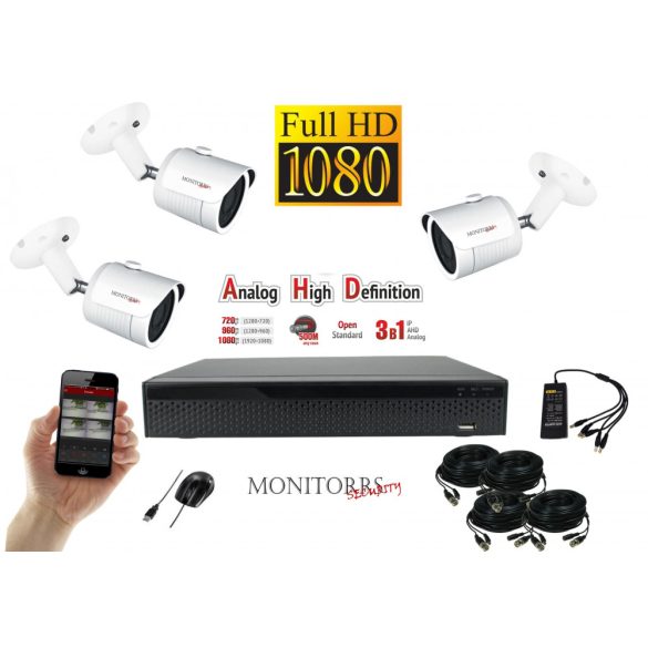 Monitorrs Security - AHD kamerarendszer 3 kamerával 2 Mpix - 6101K3