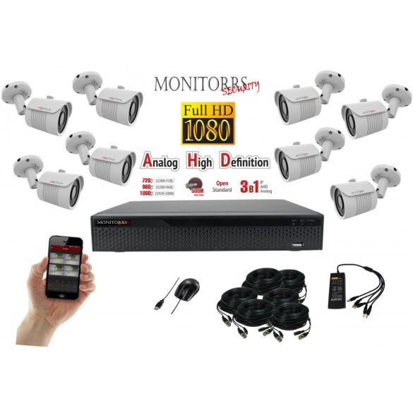 Monitorrs Security - AHD kamerarendszer 8 kamerával 2 Mpix - 6101K8