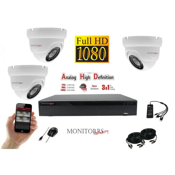 Monitorrs Security - AHD Dóm kamerarendszer 3 kamerával 2 Mpix - 6103K3