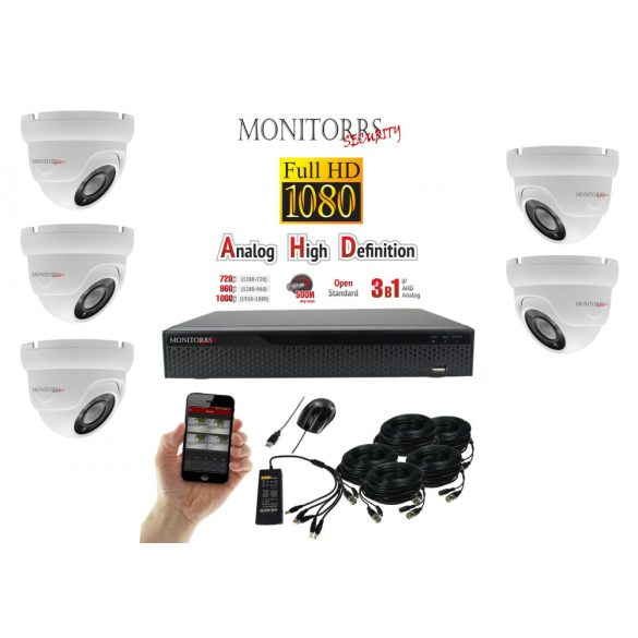 Monitorrs Security - AHD Dóm kamerarendszer 5 kamerával 2 Mpix - 6103K5
