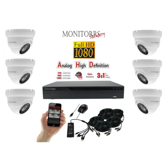 Monitorrs Security - AHD Dóm kamerarendszer 6 kamerával 2 Mpix - 6103K6