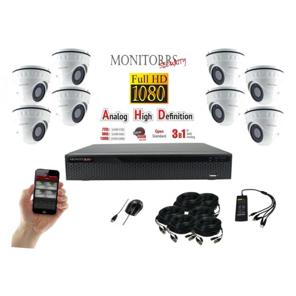 Monitorrs Security - AHD Dóm kamerarendszer 8 kamerával 2 Mpix - 6103K8