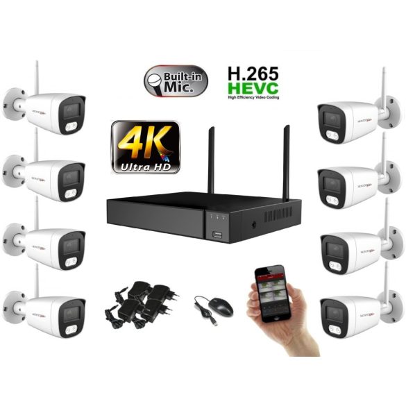 Monitorrs Security - Wifi IP 4K kamerarendszer 8 kamerával 8 Mpix. - 6125k8