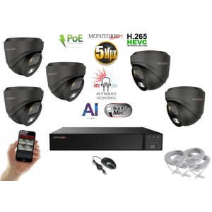 Monitorrs Security - AI Hybrid Light IP kamerarendszer 5 kamerával 5 Mpix GD - 6142k5
