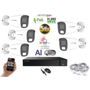 Monitorrs Security - AI Hybrid Light IP kamerarendszer 5 kamerával 5 Mpix WT - 6143k5