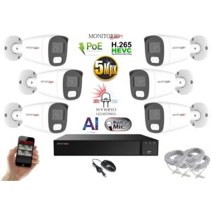 Monitorrs Security - AI Hybrid Light IP kamerarendszer 6 kamerával 5 Mpix WT - 6143k6