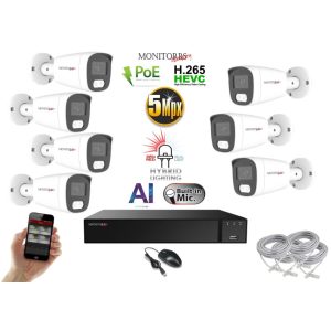 Monitorrs Security - AI Hybrid Light IP kamerarendszer 7 kamerával 5 Mpix WT - 6143k7