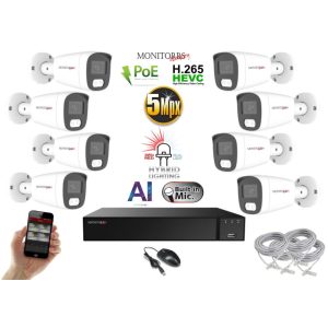 Monitorrs Security - AI Hybrid Light IP kamerarendszer 8 kamerával 5 Mpix WT - 6143k8