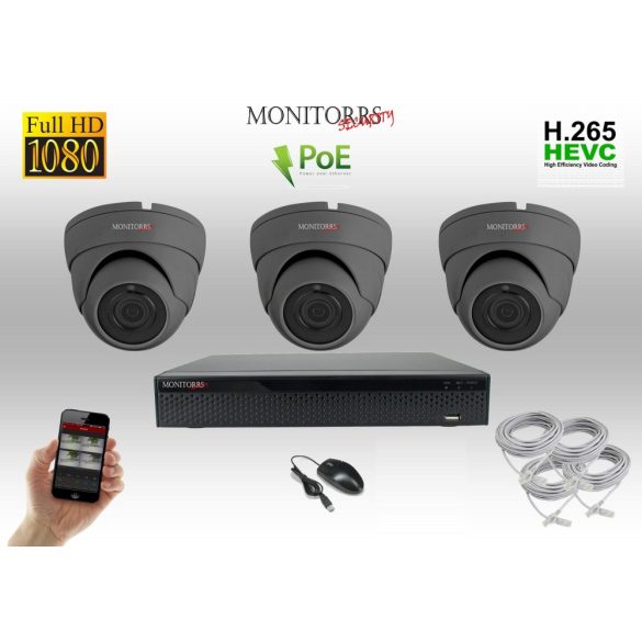 Monitorrs Security - IP Dóm kamerarendszer 3 kamerával 2 Mpix - 6169K3