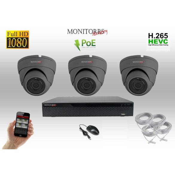 Monitorrs Security - IP Dóm kamerarendszer 3 kamerával 2 Mpix - 6169K3