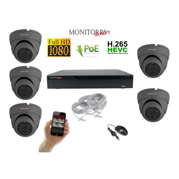 Monitorrs Security - IP Dóm kamerarendszer 5 kamerával 2 Mpix - 6169K5