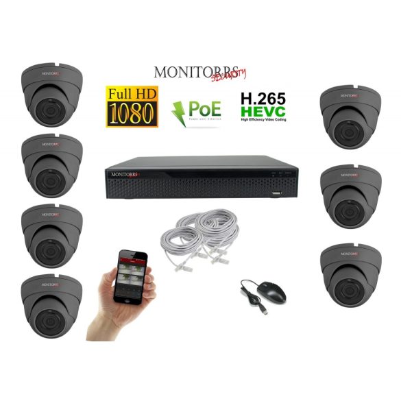 Monitorrs Security - IP Dóm kamerarendszer 7 kamerával 2 Mpix - 6169K7