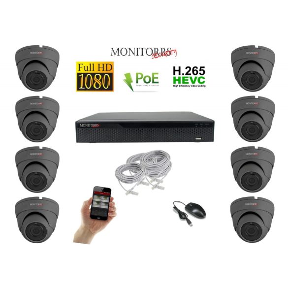 Monitorrs Security - IP Dóm kamerarendszer 8 kamerával 2 Mpix - 6169K8
