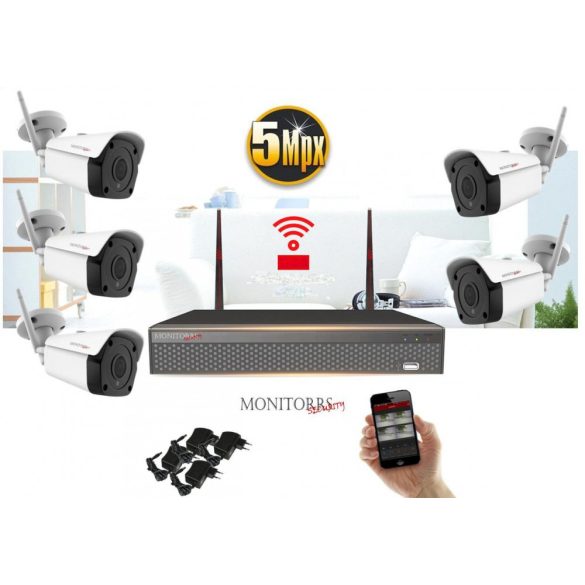 Monitorrs Security - Wifi IP kamerarendszer 5 kamerával 5 Mpix - 6183K5