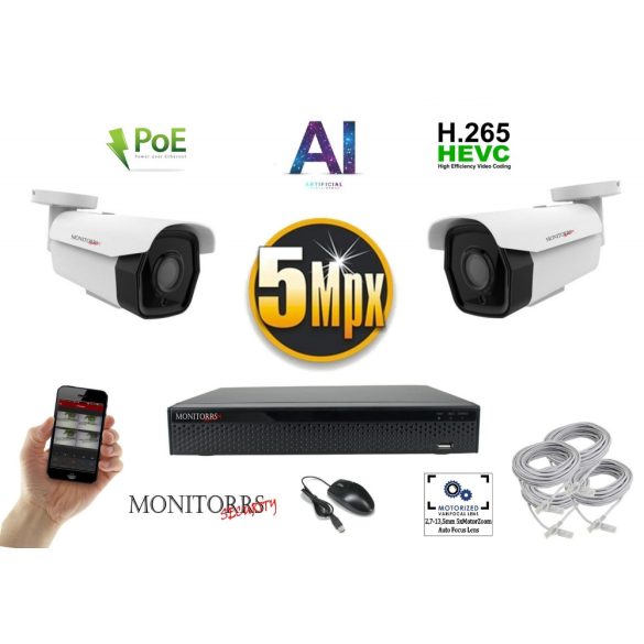 Monitorrs Security - AI IP park kamerarendszer 2 kamerával 5 Mpix - 6185K2