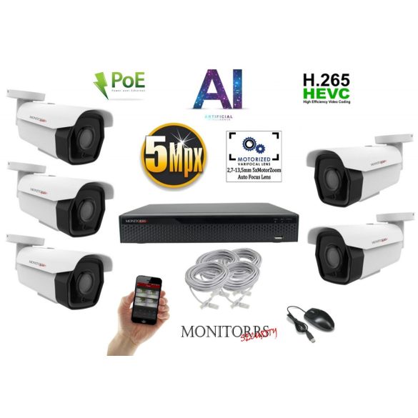 Monitorrs Security - AI IP park kamerarendszer 5 kamerával 5 Mpix - 6185K5