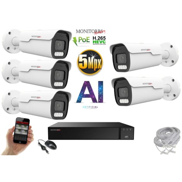 Monitorrs Security - AI IP park kamerarendszer 5 kamerával 5 Mpix - 6185K5