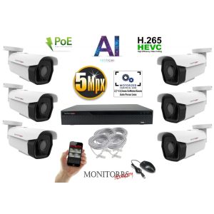 Monitorrs Security - AI IP park kamerarendszer 6 kamerával 5 Mpix - 6185K6