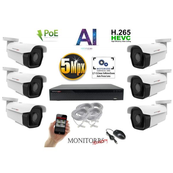 Monitorrs Security - AI IP park kamerarendszer 6 kamerával 5 Mpix - 6185K6
