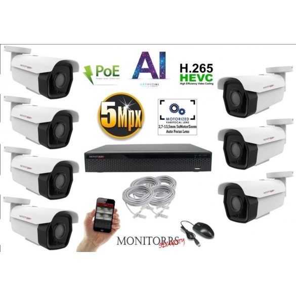 Monitorrs Security - AI IP park kamerarendszer 7 kamerával 5 Mpix - 6185K7