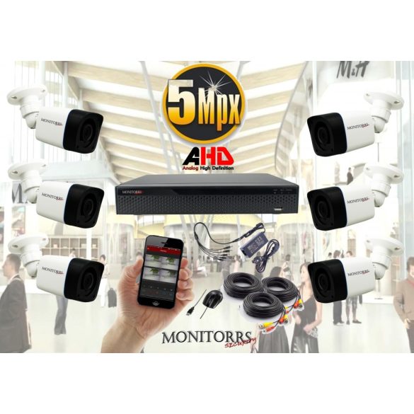 Monitorrs Security - AHD kamerarendszer 6 kamerával 5 Mpix - 6198K6