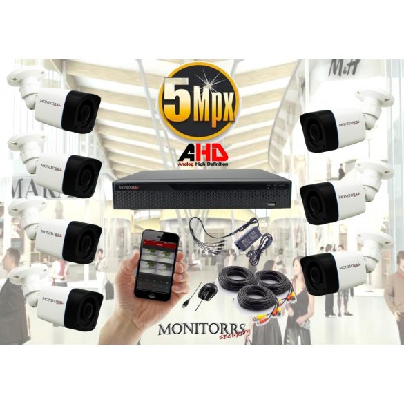 Monitorrs Security - AHD kamerarendszer 7 kamerával 5 Mpix - 6198K7
