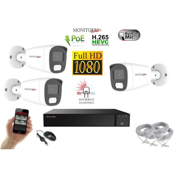 Monitorrs Security - Hybrid Light IP kamerarendszer 3 kamerával 2 Mpix WT - 6213K3