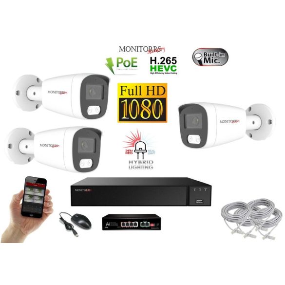 MS - Hybrid Light IP kamerarendszer 3 kamerával switchel 2 Mpix WT - 6213K3B