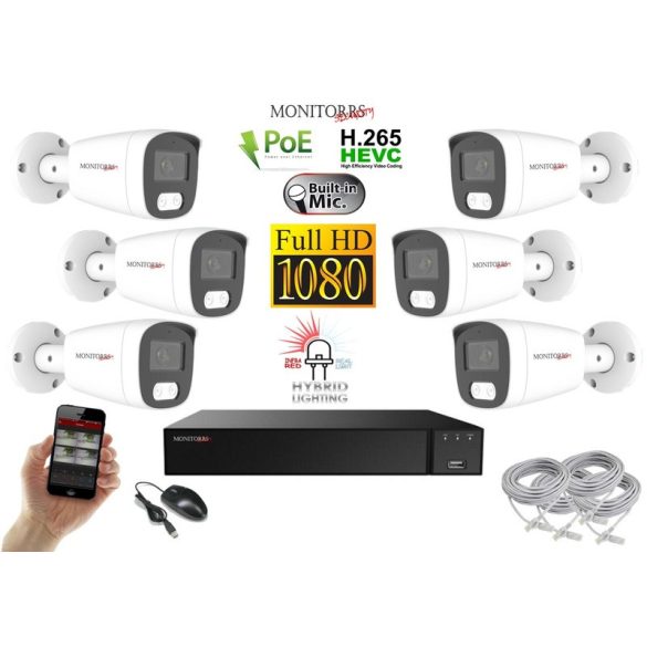 Monitorrs Security - Hybrid Light IP kamerarendszer 6 kamerával 2 Mpix WT - 6213K6