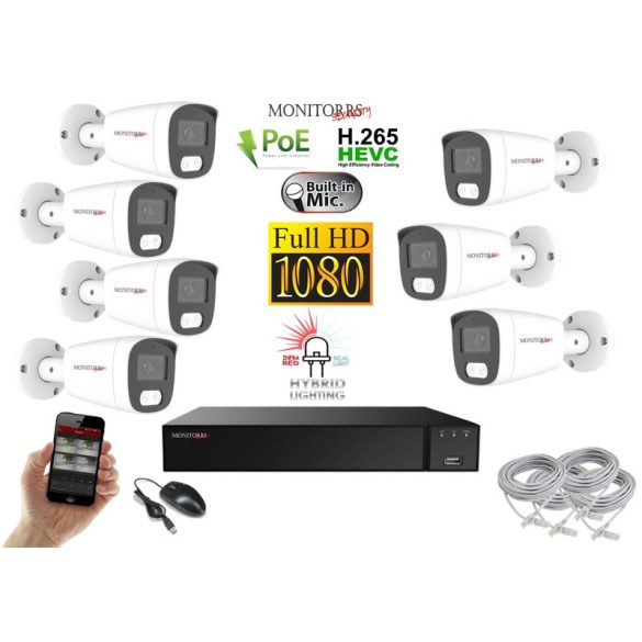 Monitorrs Security - Hybrid Light IP kamerarendszer 7 kamerával 2 Mpix WT - 6213K7