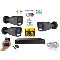   Monitorrs Security - Hybrid Light IP kamerarendszer 3 kamerával 2 Mpix GT - 6214K3