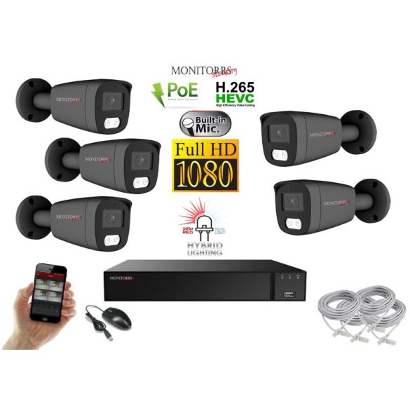 Monitorrs Security - Hybrid Light IP kamerarendszer 5 kamerával 2 Mpix GT - 6214K5