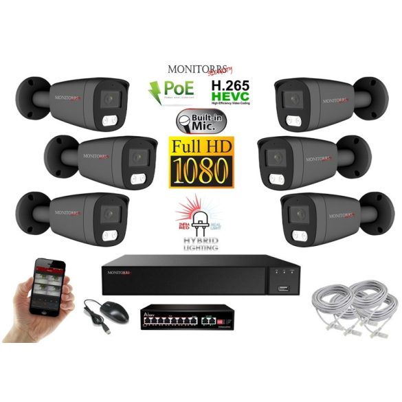MS - Hybrid Light IP kamerarendszer 6 kamerával switchel 2 Mpix GT - 6214K6B